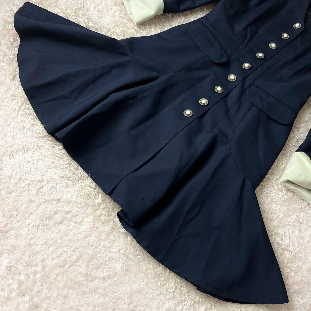 ヴィンテージ ディオール ロング ワンピース ニット 襟付き ネイビー M