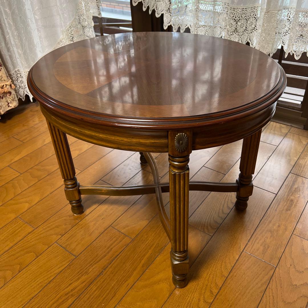 円形木製サイドテーブル ダークブラウン