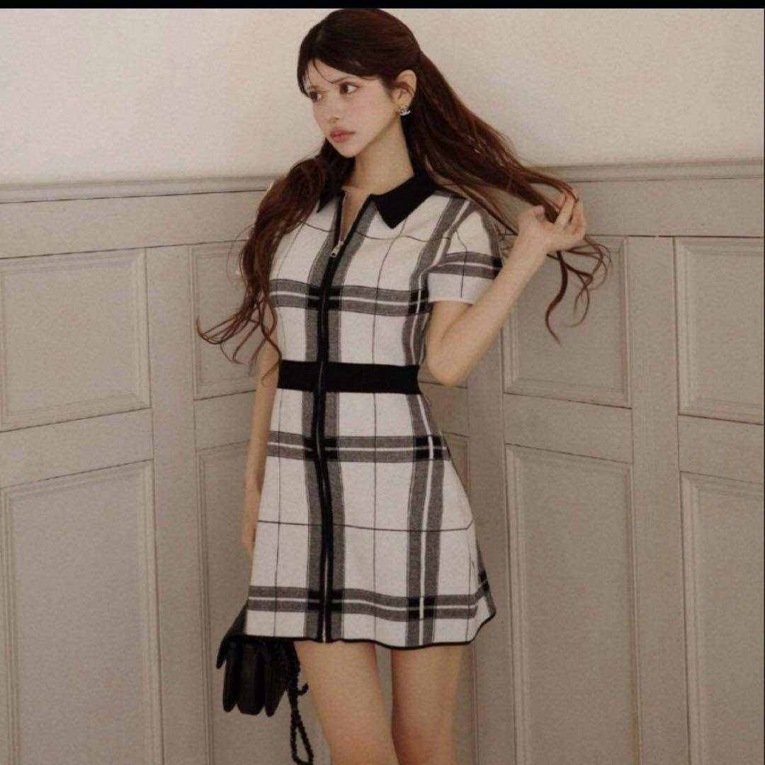 Randy カービープレイドニットワンピース チェック ワンピ