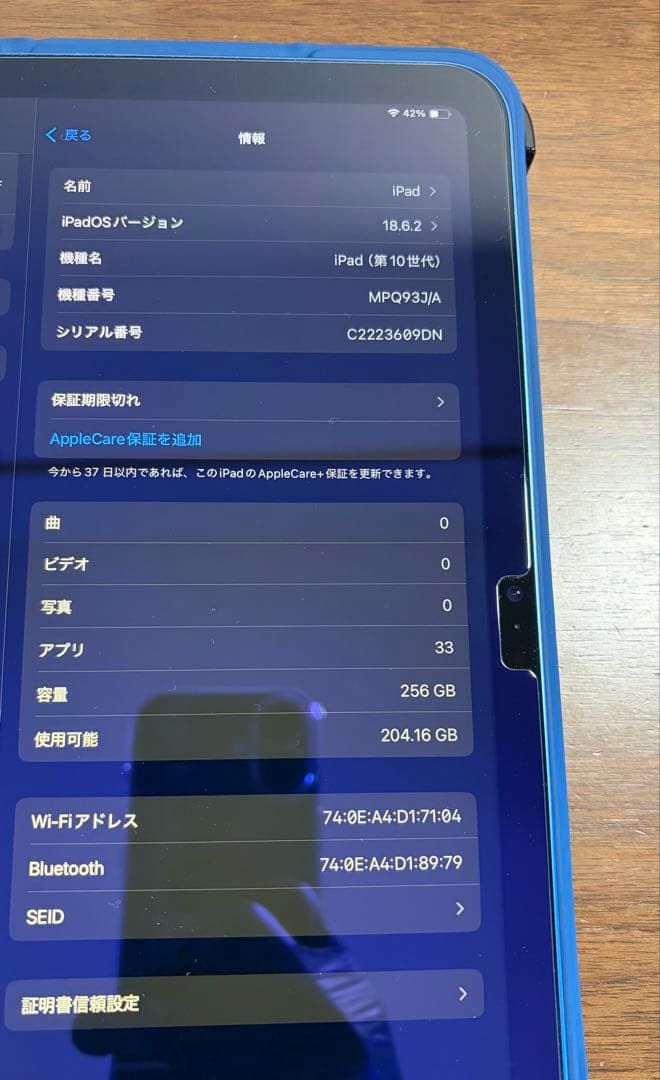 【美品】Apple iPad 10.9インチ/第10世代/256GB ケース付き