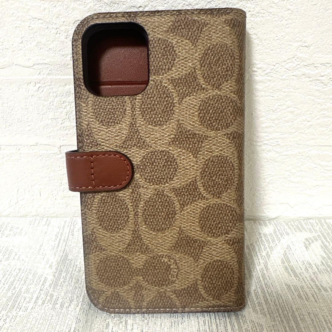 極美品 COACH 手帳型 iPhone13 スマホケース 茶 シグネチャー