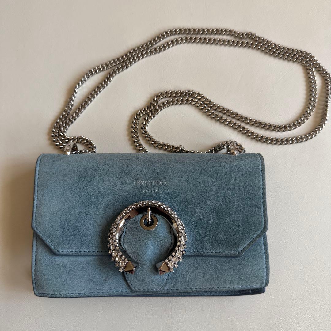 Jimmy Choo 水色スエード パーティーバッグ