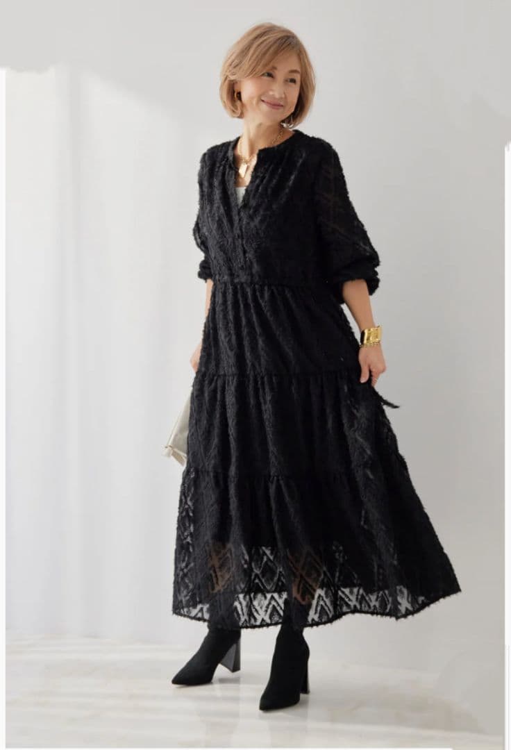 【新品】プラスオトハ PLUS OTO.HA ジャガードロングワンピース 黒