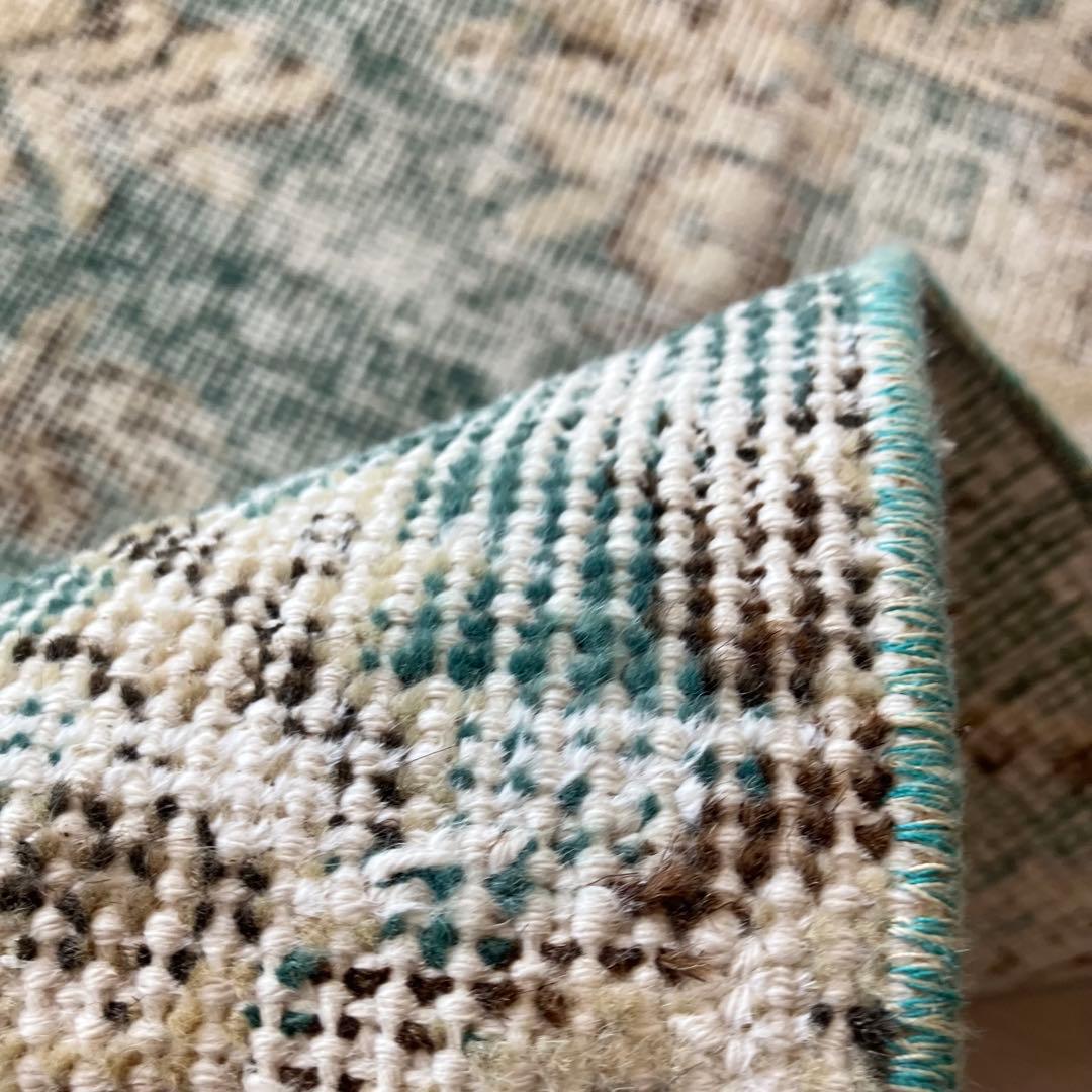 スカイブルー82×185シャビー　エメラルド　ランナー　トルコヴィンテージラグ