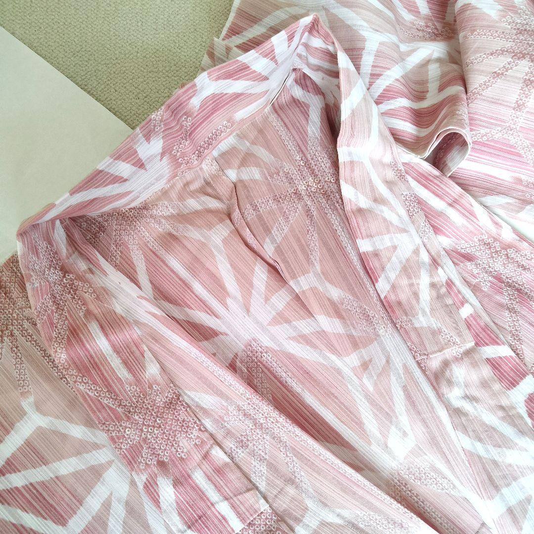 夢工房　浴衣　麻の葉　ピンク　レディース浴衣　古典柄　透かし織