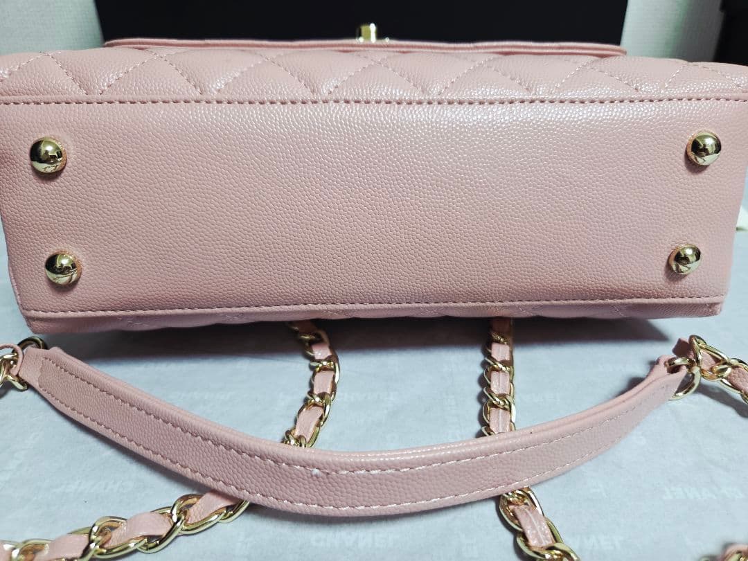 キャビアスキン ココハンドル ハンドバッグ ピンク