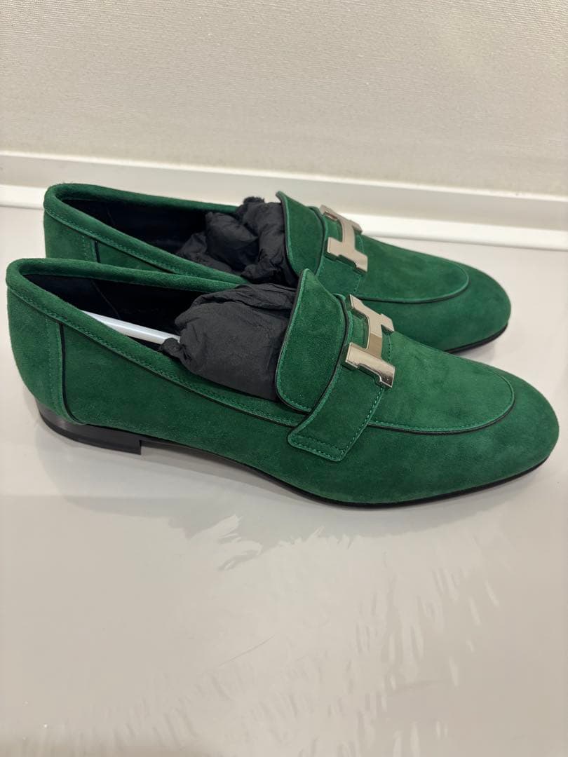 HERMES エルメス グリーン モカシン スエード ローファー / シューズ