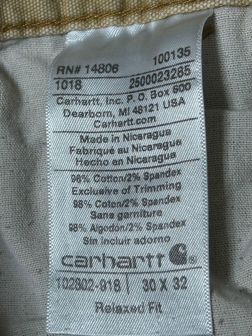 ソ*グ様 Carhartt ダブルニー ヒッコリー（ベージュ系）から色落ち W3