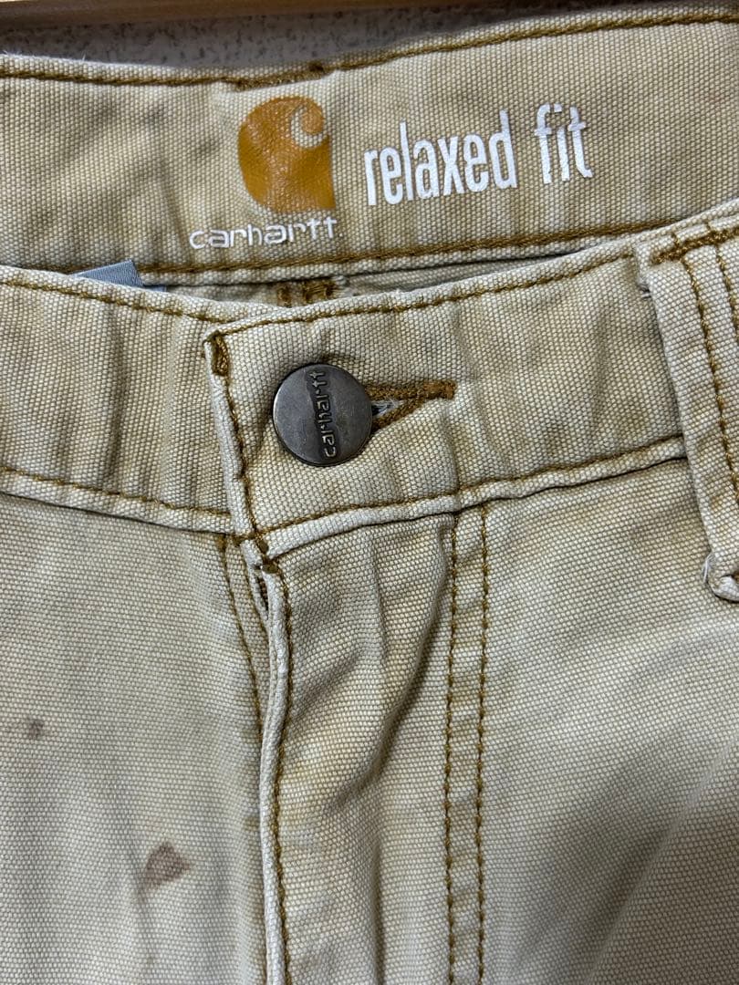 ソ*グ様 Carhartt ダブルニー ヒッコリー（ベージュ系）から色落ち W3