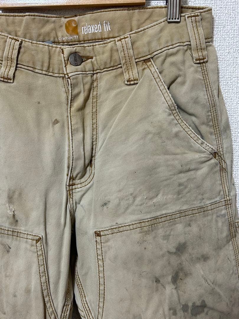 ソ*グ様 Carhartt ダブルニー ヒッコリー（ベージュ系）から色落ち W3