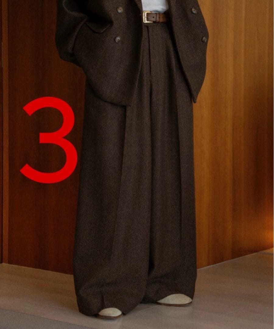 【完売品】soerte ワイドストレートヘリンボーンスラックス ブラウン 3