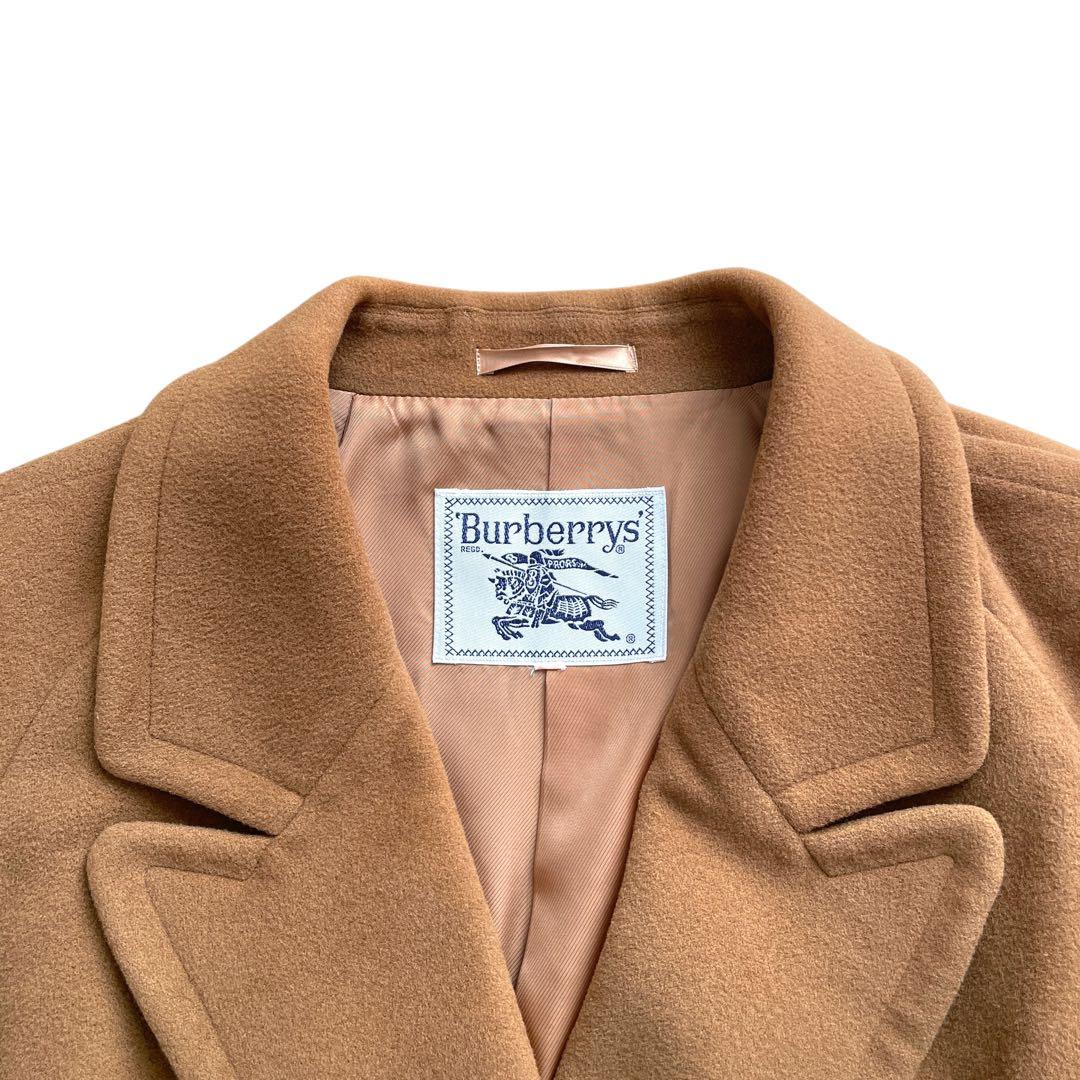 好配色 美品90s Burberry カシミヤ混 ハーフコート ダブル キャメル