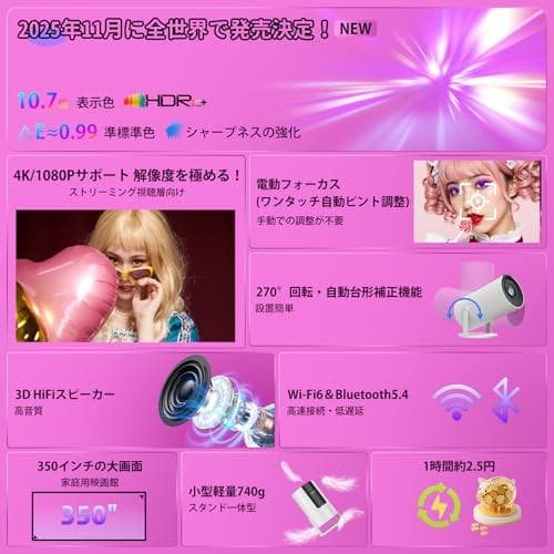 プロジェクタースマホ対応 小型【節電対策2026超小型投影機・電動フォーカス搭b