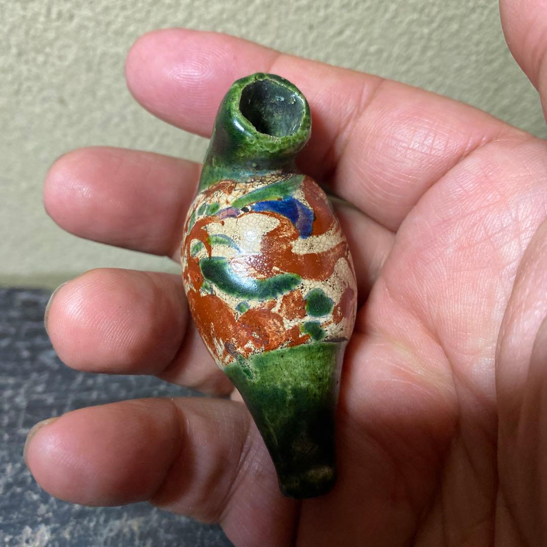 古清水焼　珍品キセル型根付