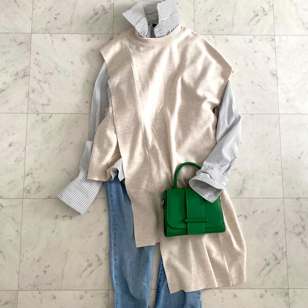 美品 エンフォルド ENFOLD アシンメロングベスト ニットジレ 38