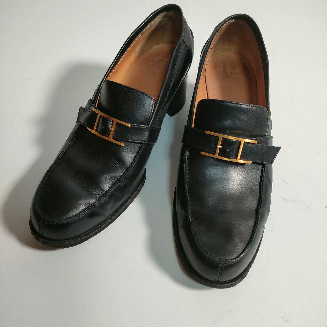 エルメス ローファー 36 レディース レザー 黒 金具 ヒール