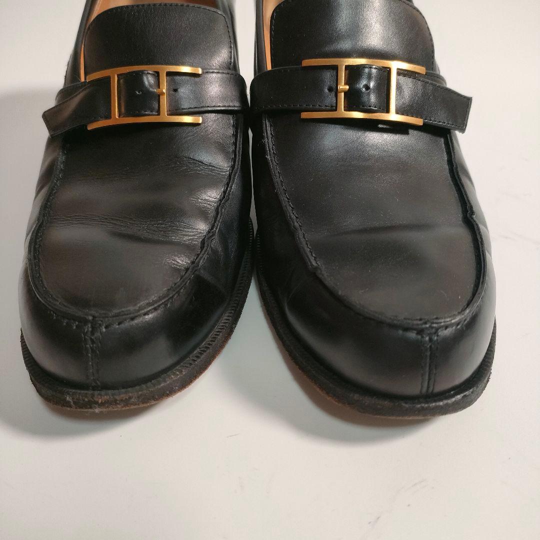 エルメス ローファー 36 レディース レザー 黒 金具 ヒール