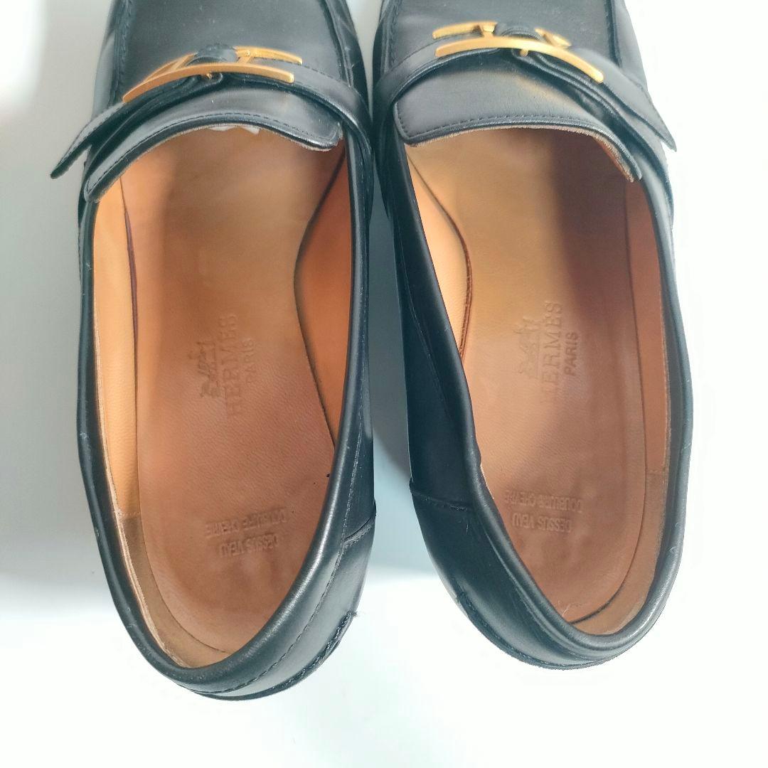 エルメス ローファー 36 レディース レザー 黒 金具 ヒール