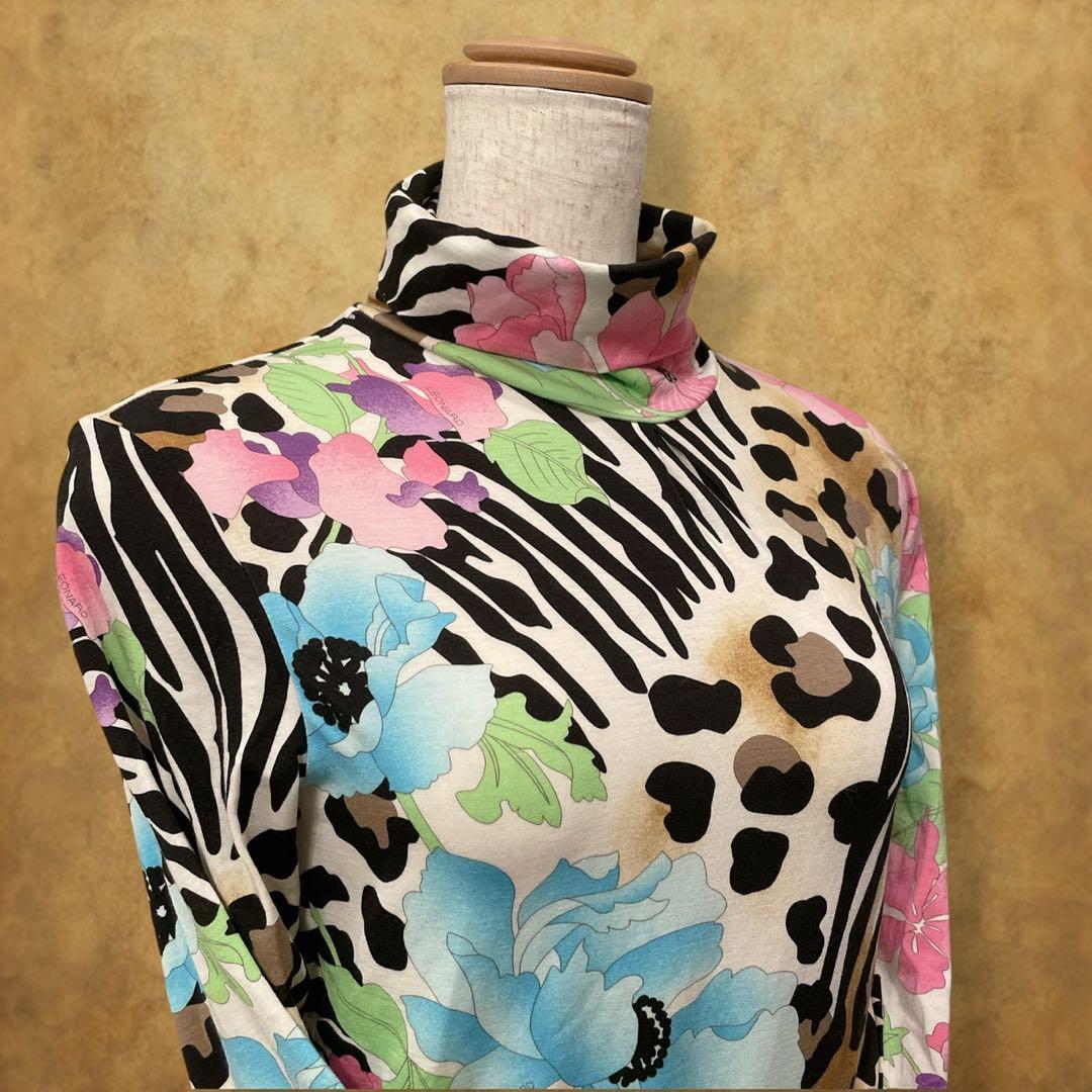 【時巡る】LEONARD SPORT カットソー　アニマル柄　花柄　袖口金ボタン