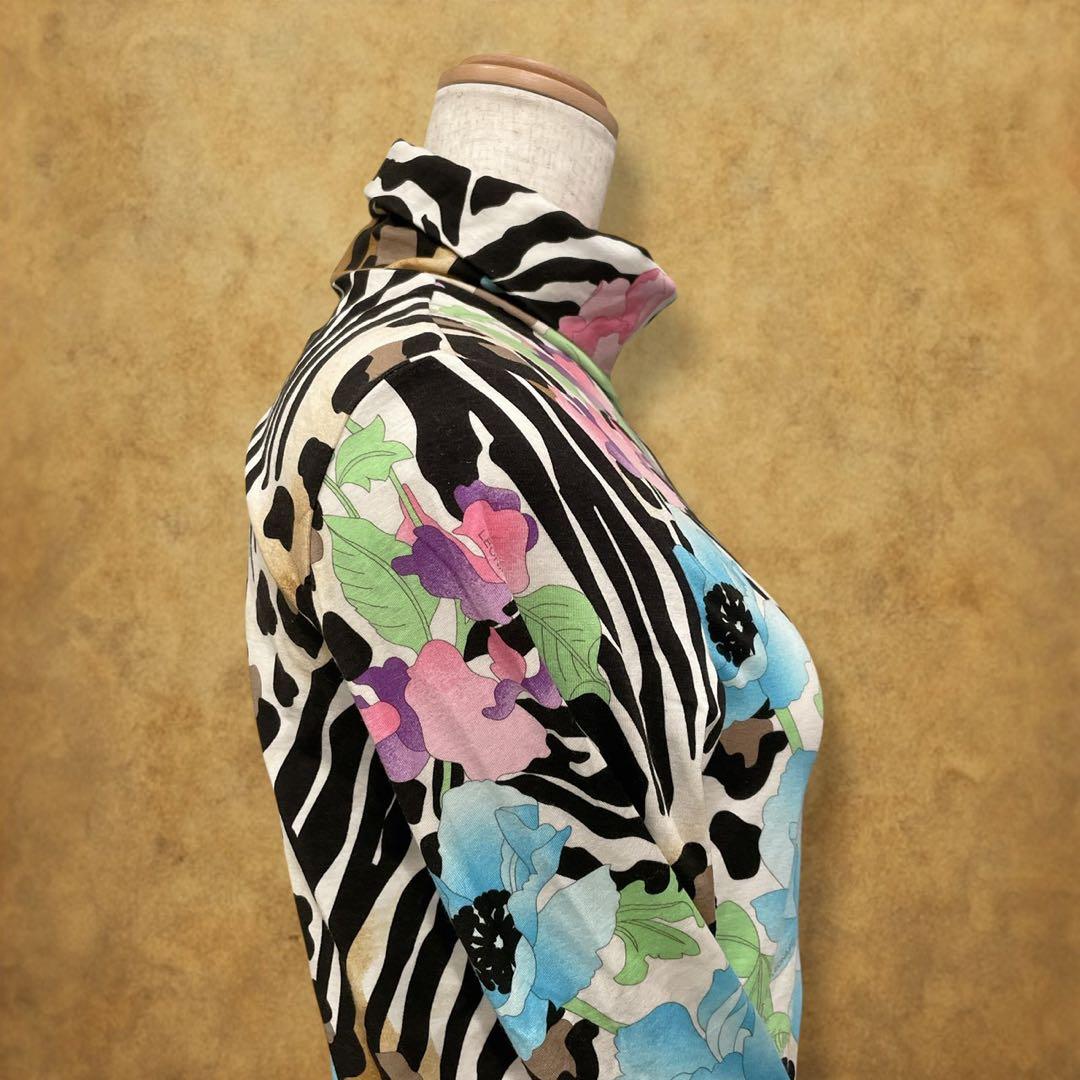 【時巡る】LEONARD SPORT カットソー　アニマル柄　花柄　袖口金ボタン