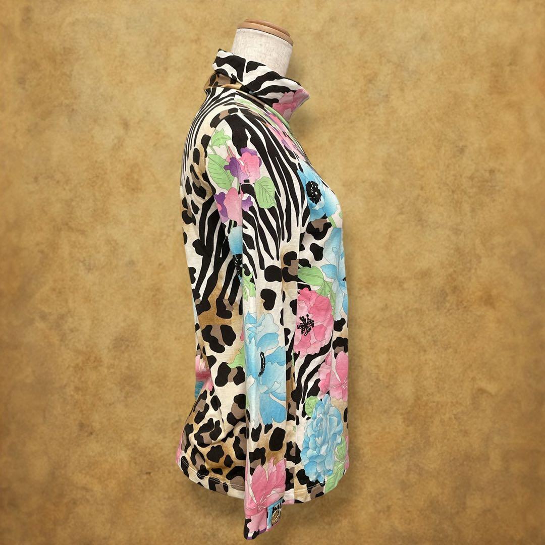 【時巡る】LEONARD SPORT カットソー　アニマル柄　花柄　袖口金ボタン