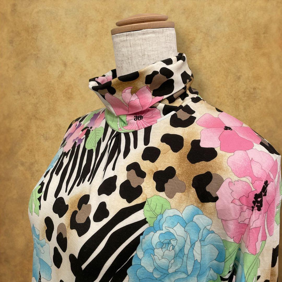【時巡る】LEONARD SPORT カットソー　アニマル柄　花柄　袖口金ボタン
