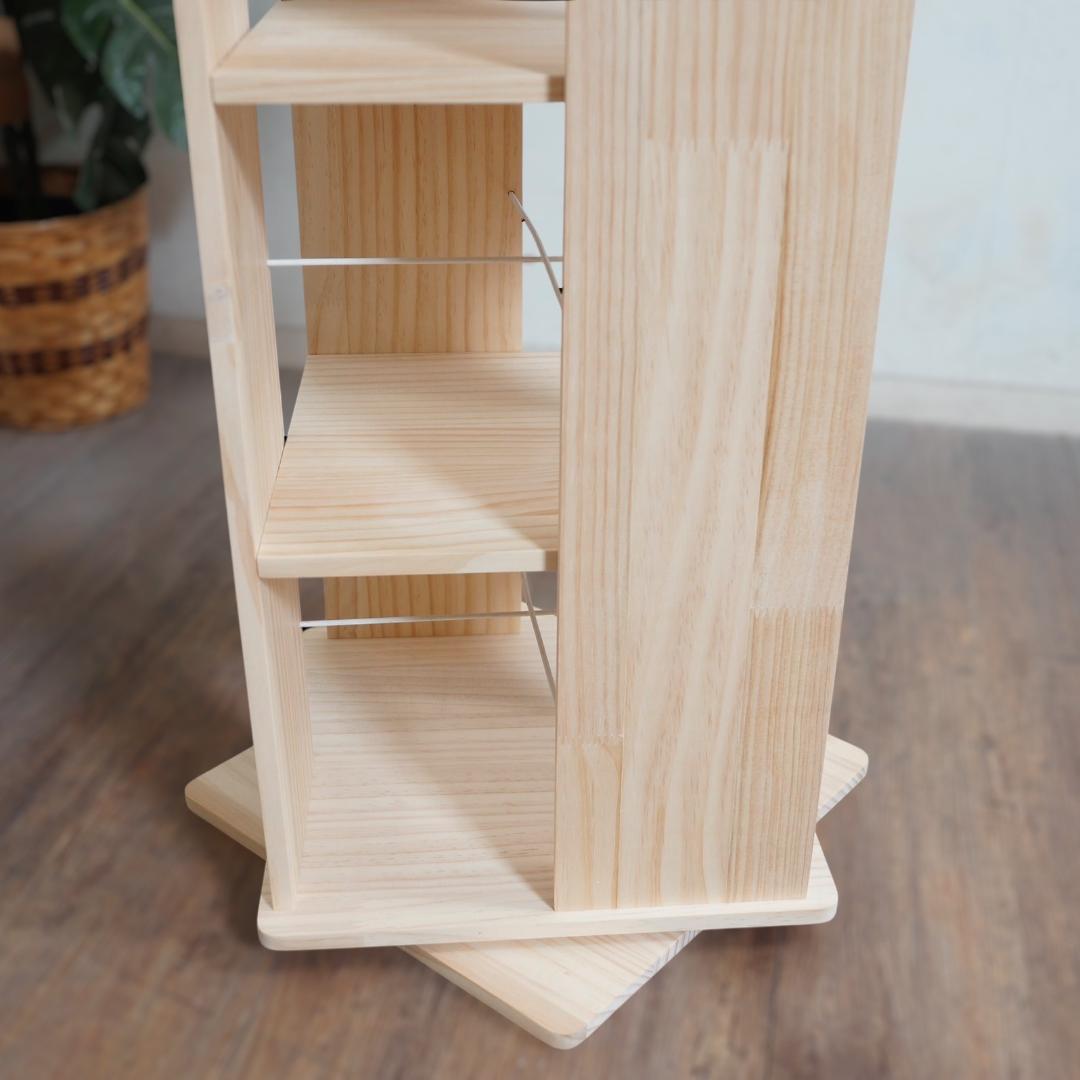 フォロー割【新品】無塗装パイン材　360度回転式　ブックラック　本棚　シェルフ