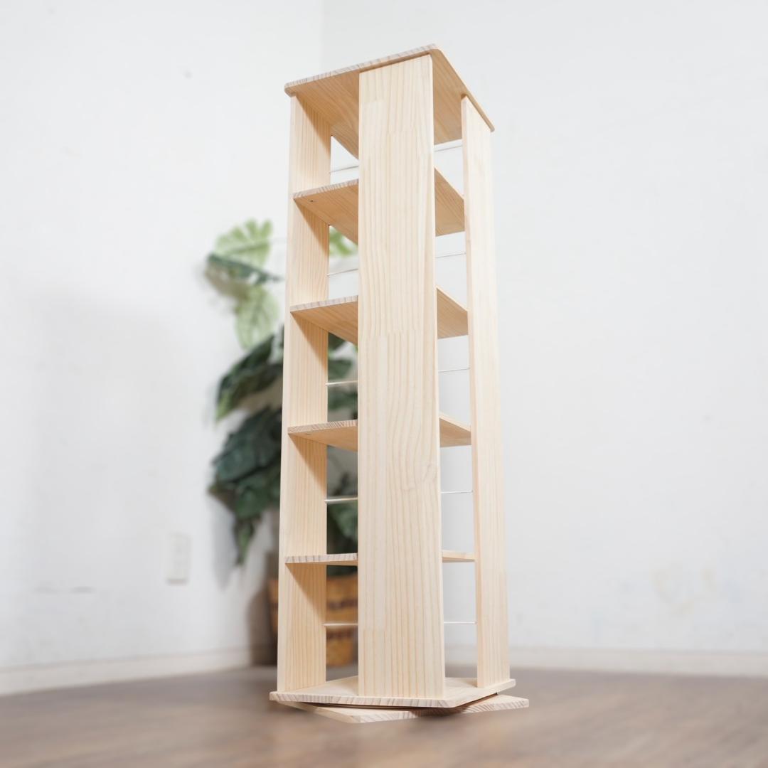 フォロー割【新品】無塗装パイン材　360度回転式　ブックラック　本棚　シェルフ