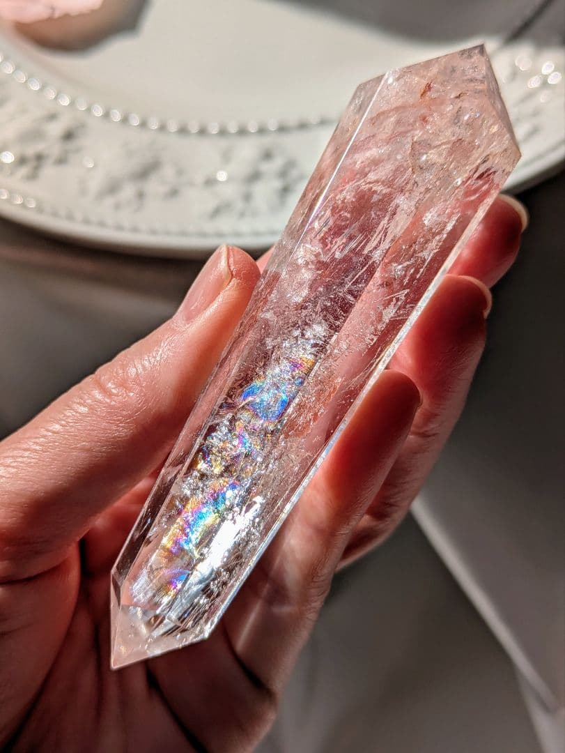 高品質　♡ピンクアゼツライト（通称） ピンククリアクォーツ♡ 　ワンド　　虹