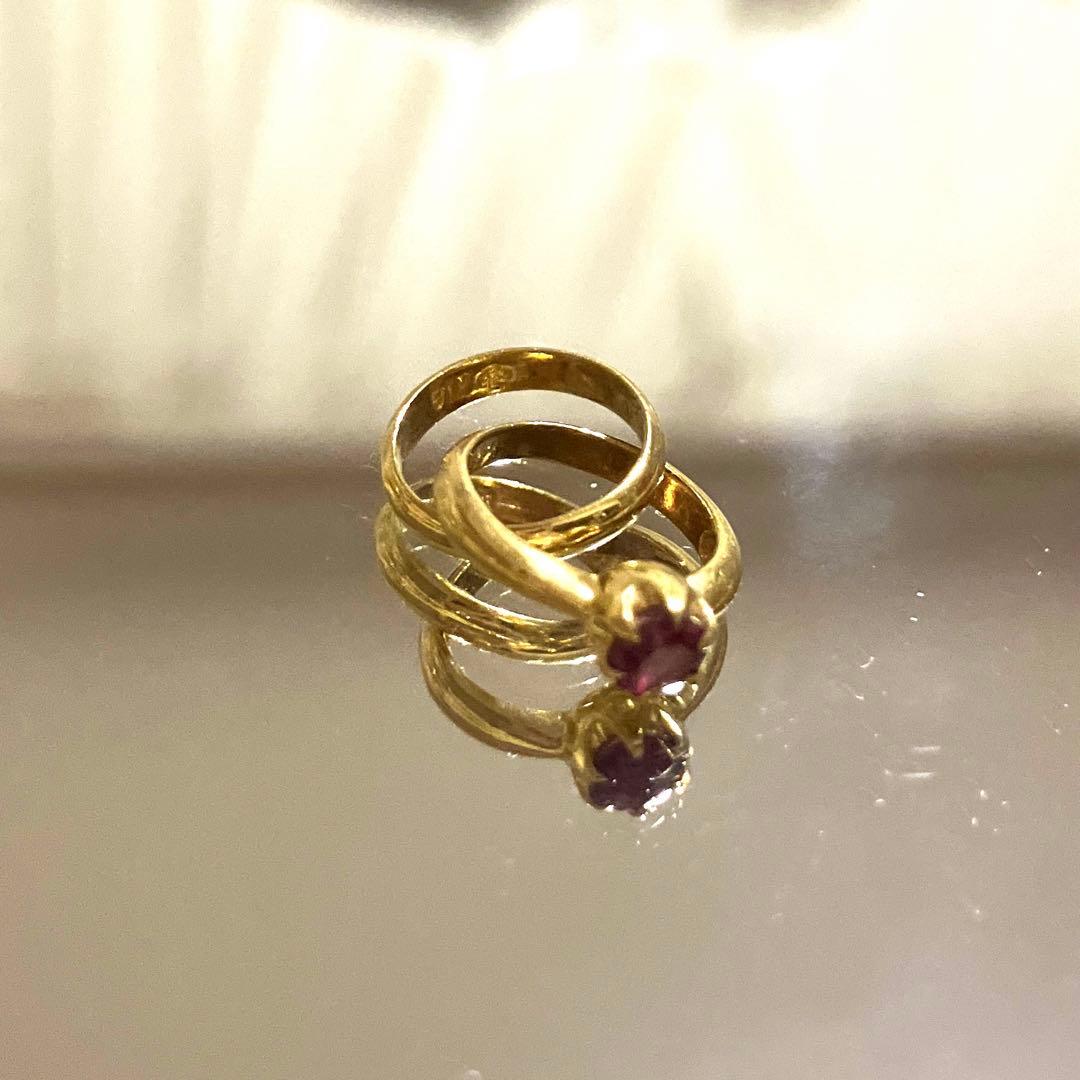 【お値打品】　18Ｋ　金ゴールド　二重輪　ガーネットペンダントヘッド　刻印あり♪