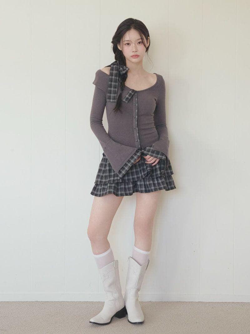 新品BUBBLESバブルスチェックリボンワンショルワンピース