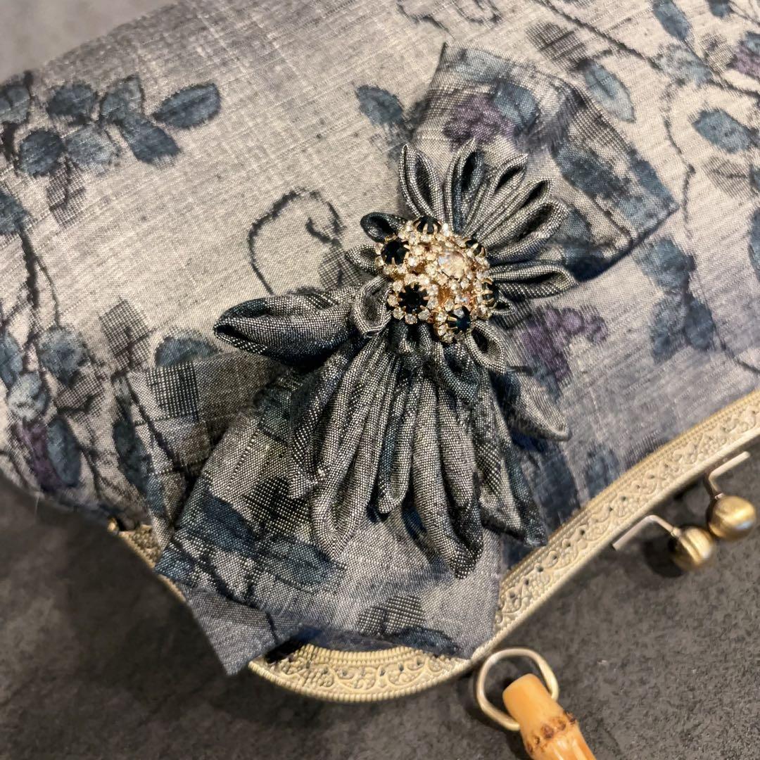 新作　和の心シリーズ洗練された大きめバンブー紬の優しい艶感つまみ細工飾りを添えて