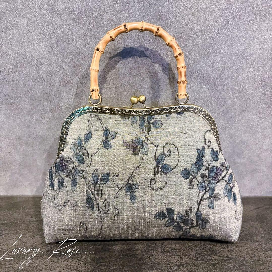 新作　和の心シリーズ洗練された大きめバンブー紬の優しい艶感つまみ細工飾りを添えて