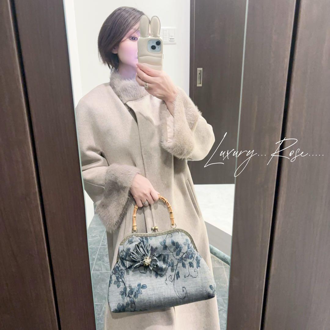 新作　和の心シリーズ洗練された大きめバンブー紬の優しい艶感つまみ細工飾りを添えて