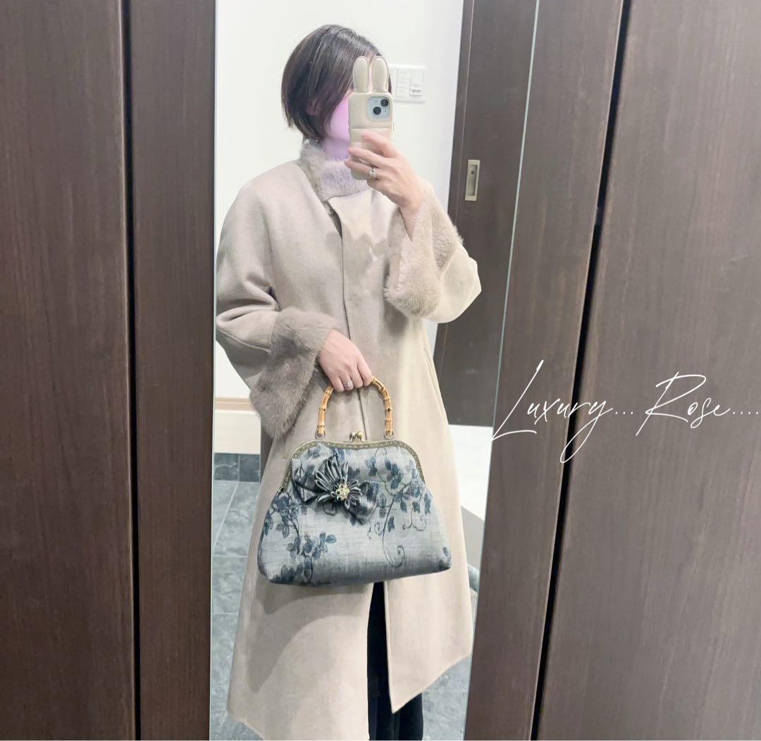 新作　和の心シリーズ洗練された大きめバンブー紬の優しい艶感つまみ細工飾りを添えて