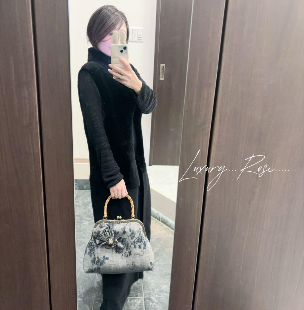 新作　和の心シリーズ洗練された大きめバンブー紬の優しい艶感つまみ細工飾りを添えて