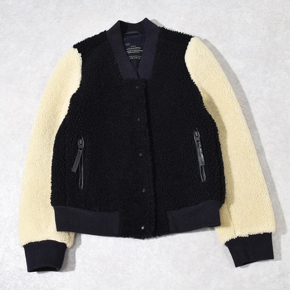 ALLSAINTS 羊革 シープスキン ムートン ベースボールジャケット 34