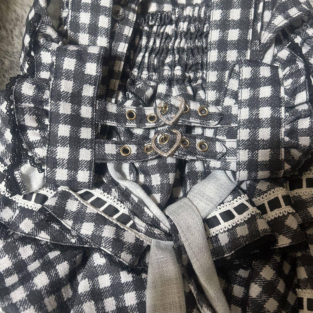 え*む様 はしごリボンギンガムティアードスカパン ブラック タグ付き