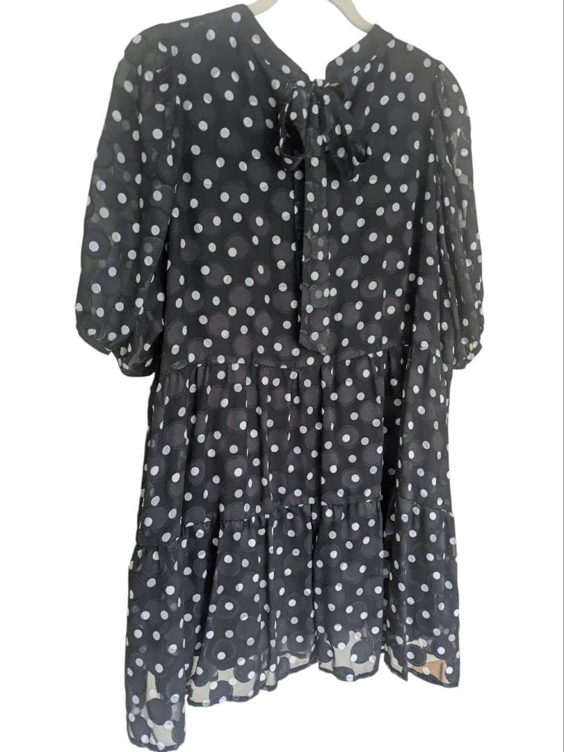 【美品】ローズティアラ水玉後ろリボン ティアード　チュニック 46 黒