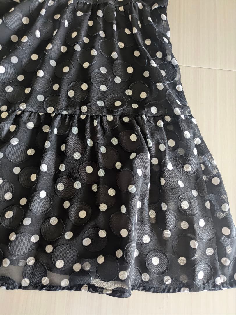 【美品】ローズティアラ水玉後ろリボン ティアード　チュニック 46 黒