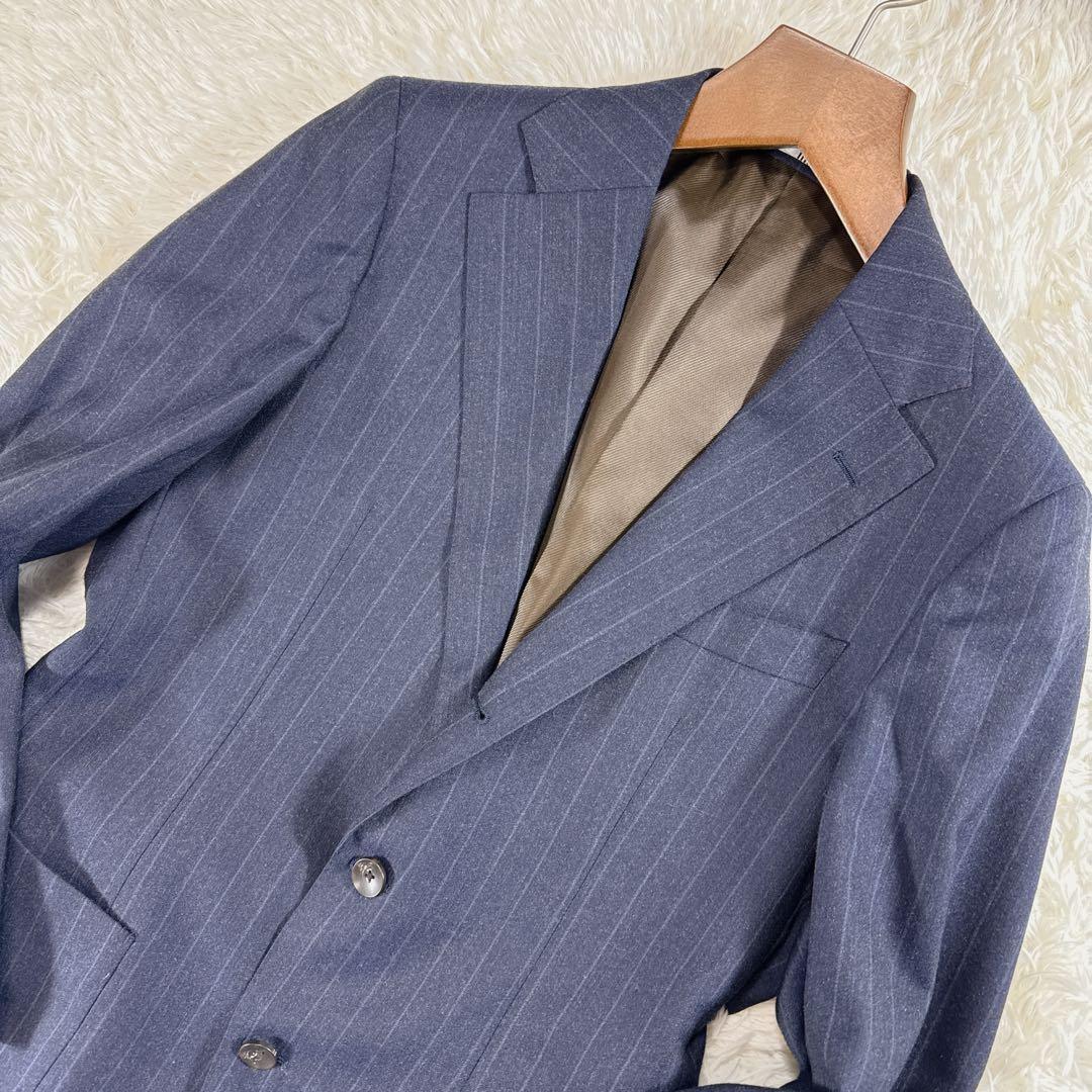 【大きいサイズ】スーツセレクト ストライプスーツ アジャスター付 ネイビー A7