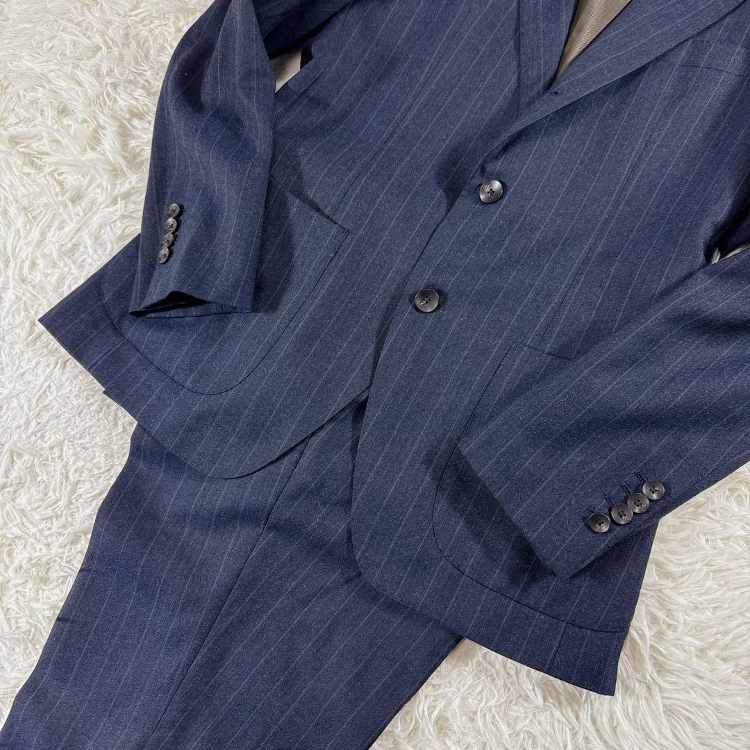 【大きいサイズ】スーツセレクト ストライプスーツ アジャスター付 ネイビー A7