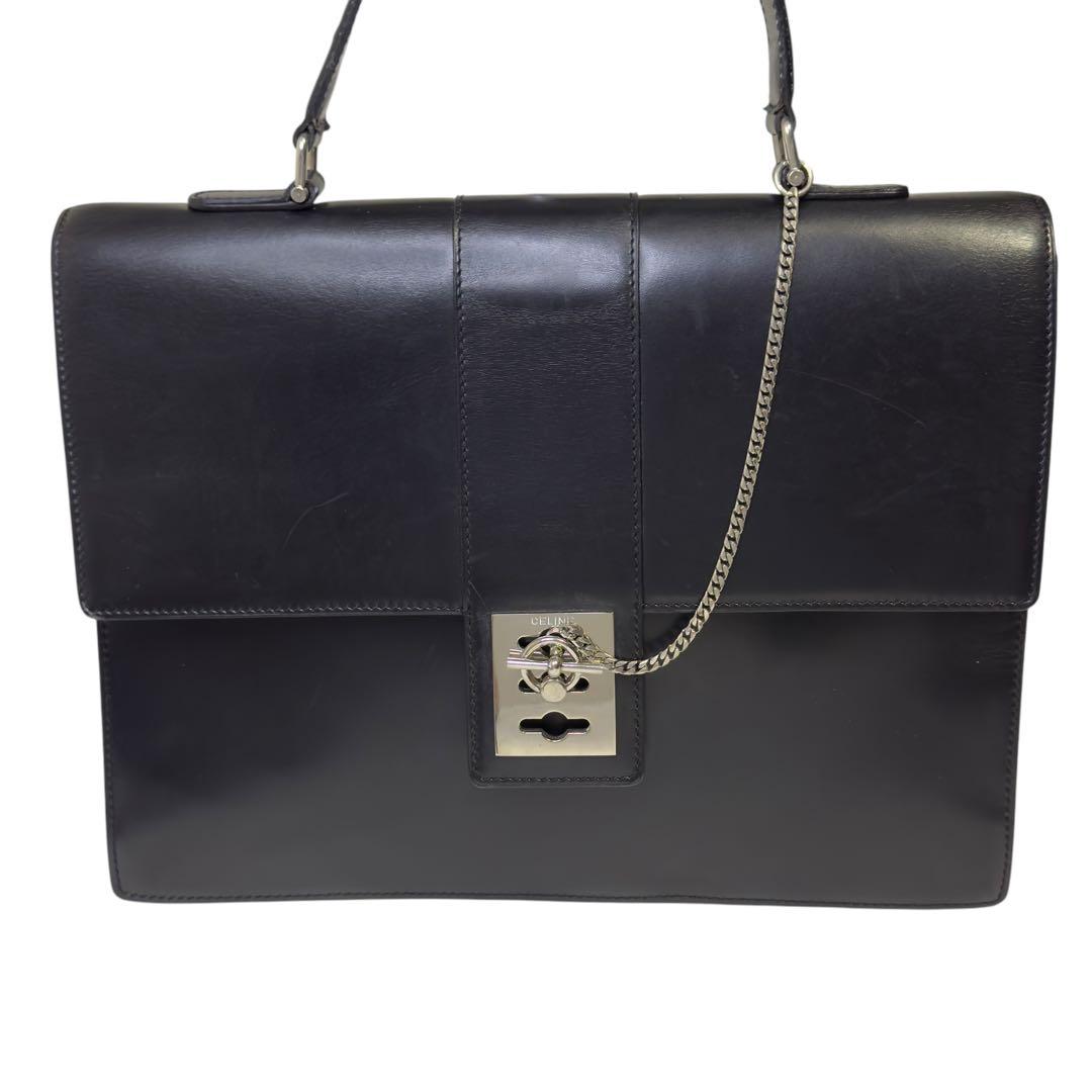 セリーヌ ガンチーニ ビジネスバッグ ハンドバッグ オールレザー ブラック