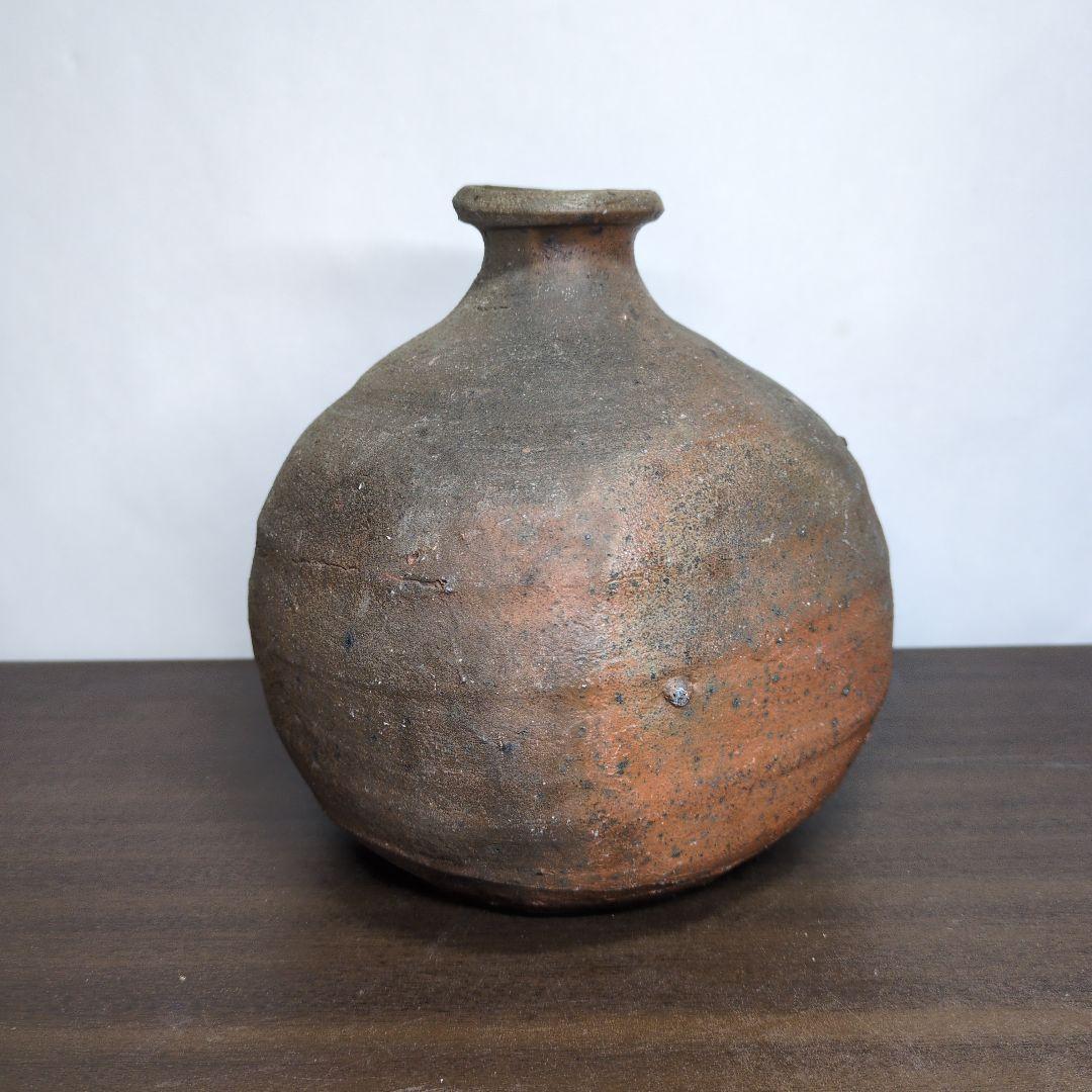 森岡成好 作 南蛮 焼締 花瓶 高さ約18.5cm