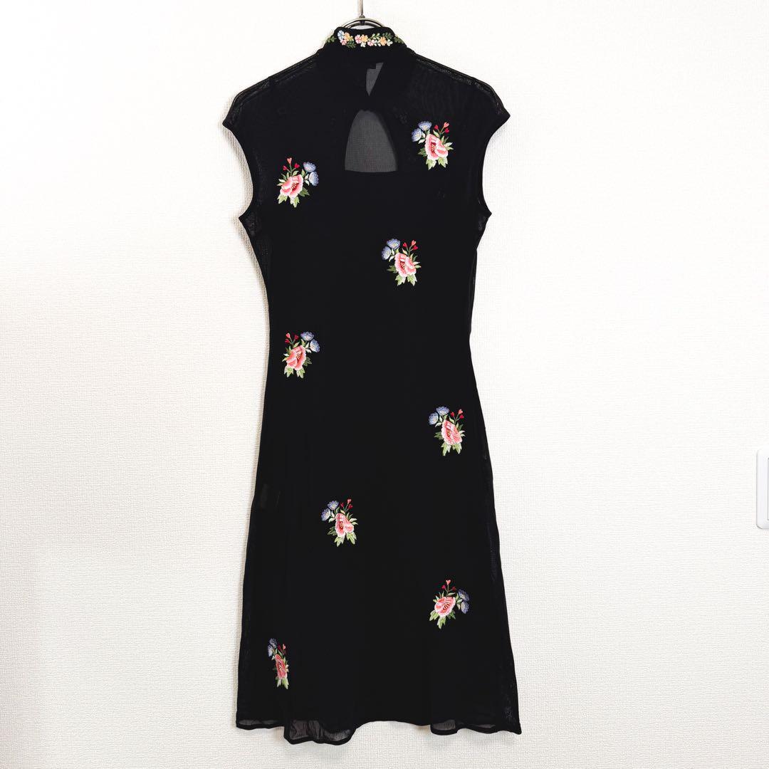 VIVIENNE TAM ヴィヴィアンタム　チャイナドレス　ブラック　花刺繍