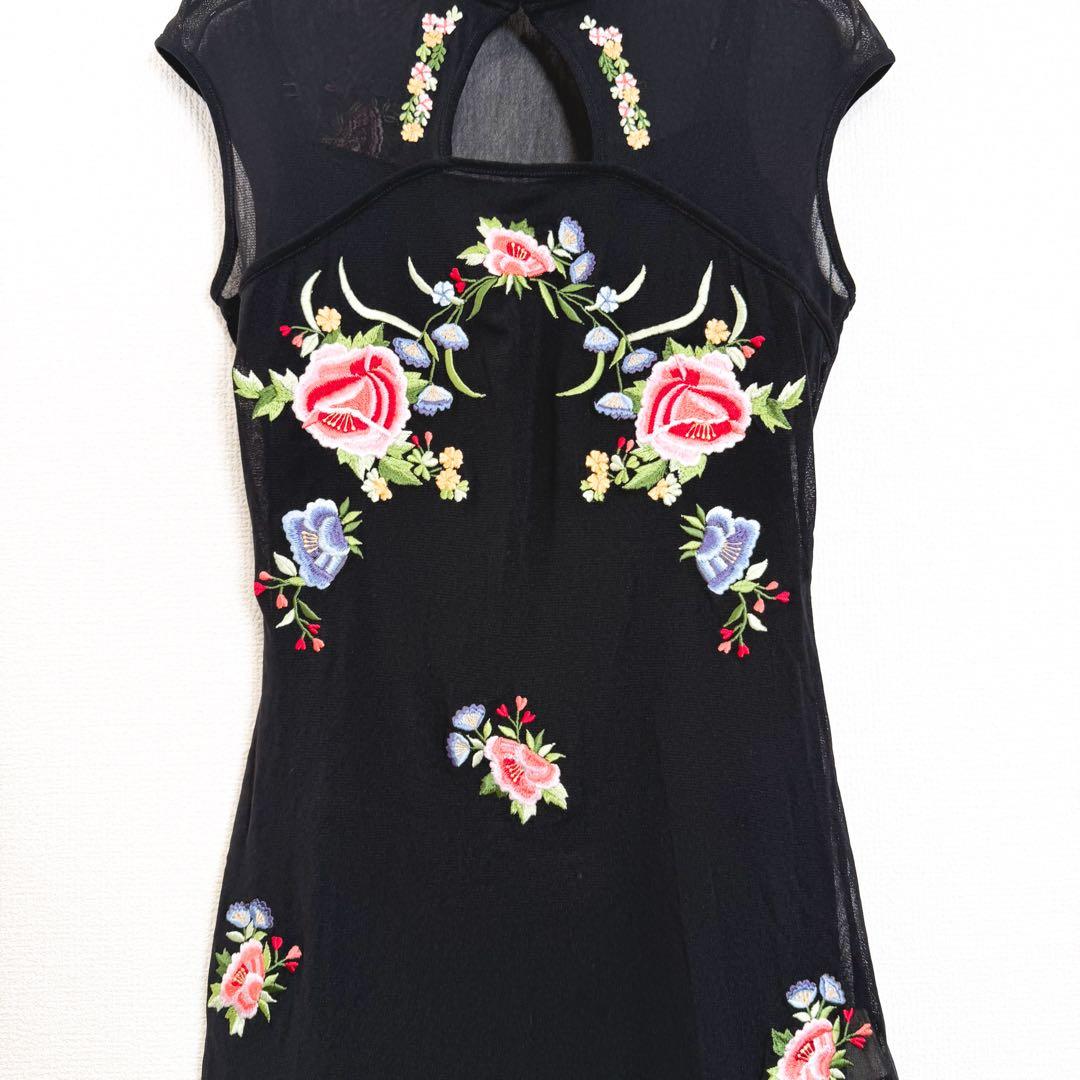 VIVIENNE TAM ヴィヴィアンタム　チャイナドレス　ブラック　花刺繍