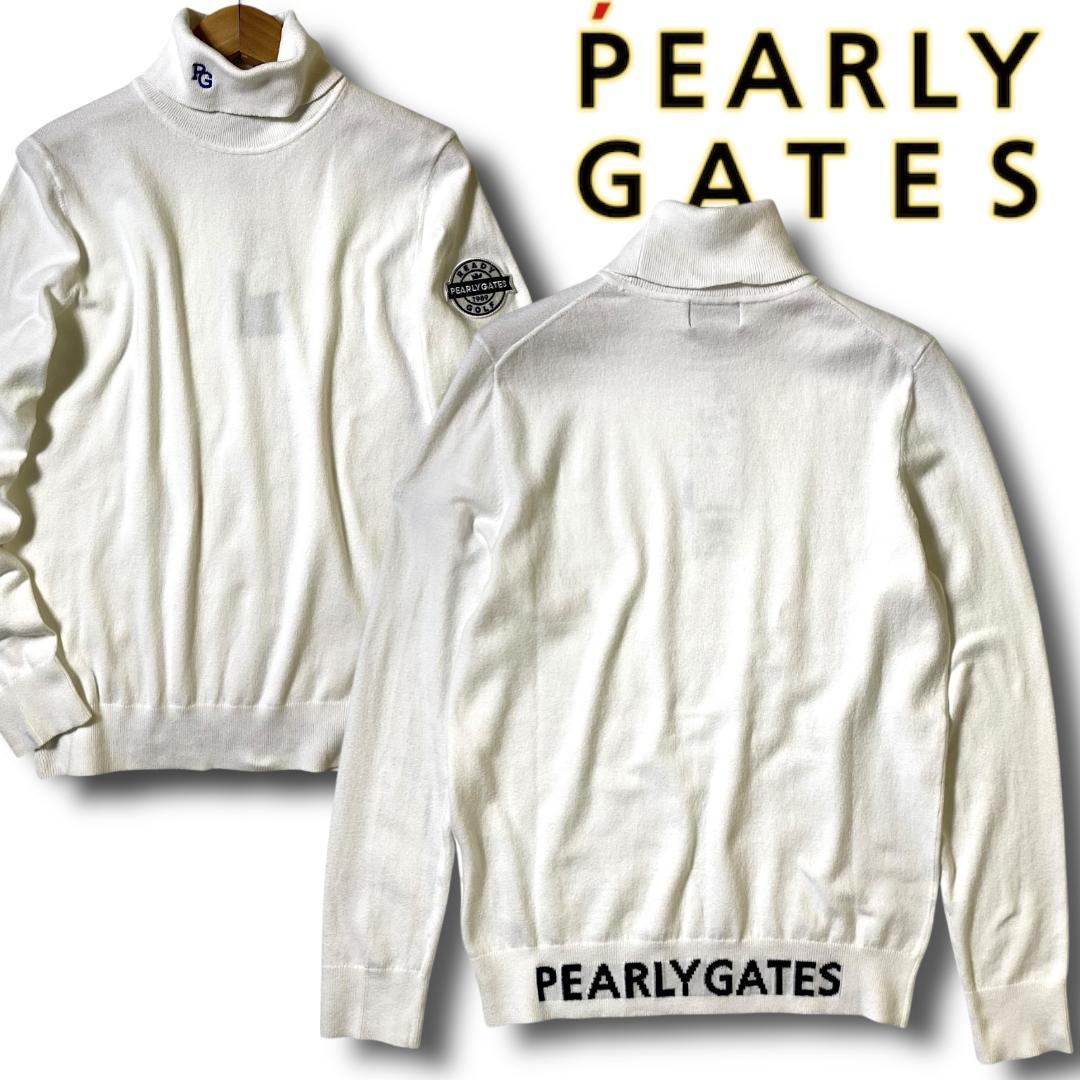 1 パーリーゲイツ 定1.9万 ビッグロゴ タートルネック 長袖 ニット 白