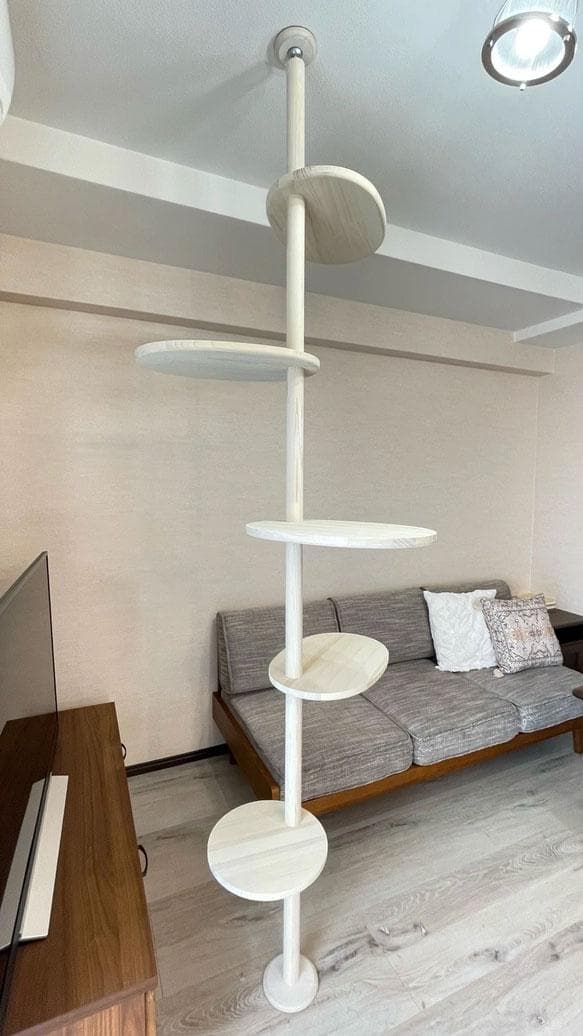 popichan　天然木　突っ張り型キャットタワー 5段 　2ｍ40ｃｍ