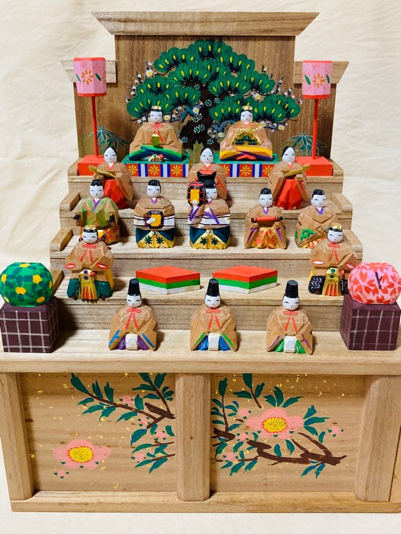 高橋神泉　奈良一刀彫　１５人揃い　段飾り　ひな祭り　川口神泉　雛段
