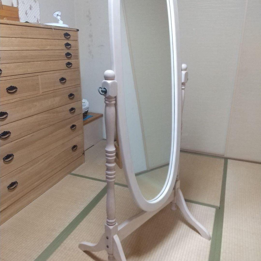 スタンドミラー、オーバル型、木製、アンティーク調、姿見、